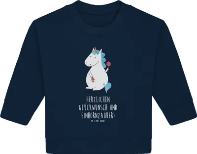 Produktbild von Mr. & Mrs. Panda Organic Baby Pullover Einhorn Baby 6. - 12. Monat - French Navy - Geschenk, Party, Eltern, Geburt, Bullover, Schnuller, Unicorn, Geburtstag, Mutter