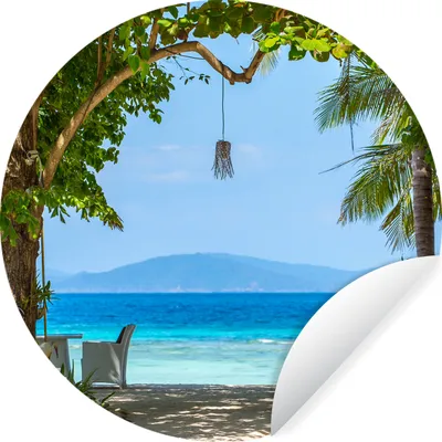 Produktbild von MuchoWow® Runde Wandtattoo - Wandsticker Tapete Aufkleber Tropisch - Strand - Meer Ø 30 cm Selbstklebend und Repositionierbar - Wandaufkleber - Kreis - Wandbild - Fototapete - Selbstklebend - Dekoration - Wandschmuck - Schlafzimmer