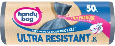 Zdjęcie produktu dla Praktyczne worki na śmieci z zapięciem, bardzo wytrzymałe, 1 rolka zawierająca 10 worków, pojemność 50 litrów