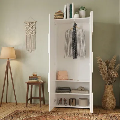 Image de Comerio - Armoire 2 Portes, 78x187h cm Blanc Brillant, Portemanteau Italie