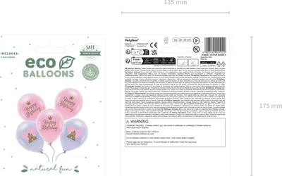 Produktbild von Öko Luftballons Happy Birthday 33cm Pastell Rosa / Helllila 5er Set