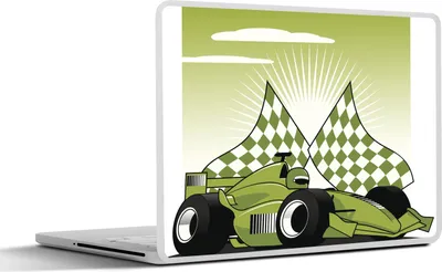 Produktbild von MuchoWow® Laptop Aufkleber Sticker Cover Ein grüner Formel-1-Rennwagen in einer Illustration 40x30 cm - Laptop Dekoration - Selbstklebend