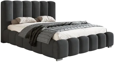 Produktbild von Polsterbett 180x200 Pearl mit Bettkasten - Doppelbett, Schlafzimmer, Metall Lattenrost - Samtstoff Dunkelgrau