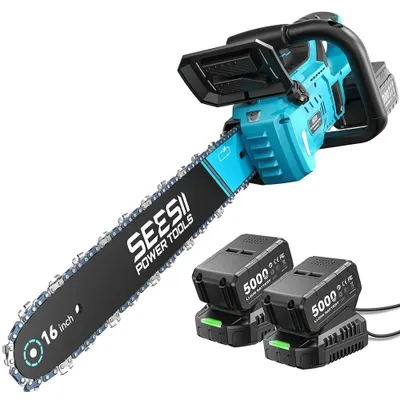 Image de Scie à chaîne sans fil - Moteur sans balais - 40 V - 2000 W - Lame de 40,6 cm - Lubrification automatique de la chaîne - 2 batteries de 5,0 Ah