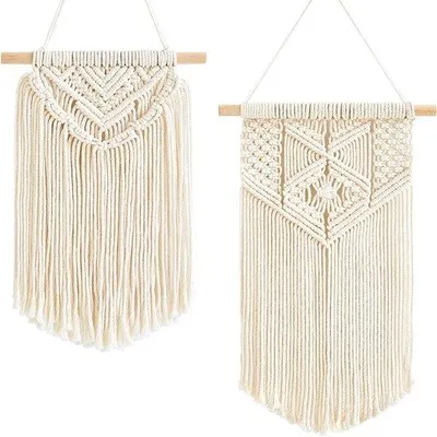 Image de Ensemble de 2 tapisseries murales bohème chic en macramé, 30 x 25 cm et 40 x 25 cm