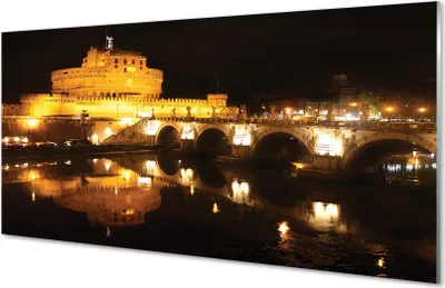 Produktbild von Glasbilder 140x70 Wandkunst Rom Fluss überbrückt Nacht