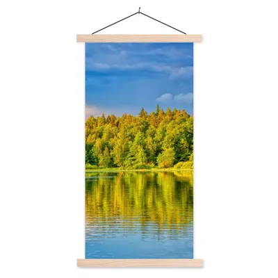 Produktbild von MuchoWow® Textilposter Wasser - Natur - Wald 60x120 cm mit holzfarbenen Rahmen - Holz