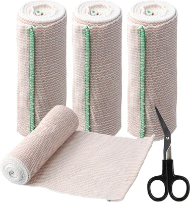 Produktbild von 4 Stück elastische Verband - 15 cm x 4,5 m - dehnbare Binde für Beine - Sportbandage - Netzverbände - Kompressionsbandage - Stützbandage zur Unterstützung des Knöchels - Arm- oder Beinverletzungen - Brustkorbverletzungen