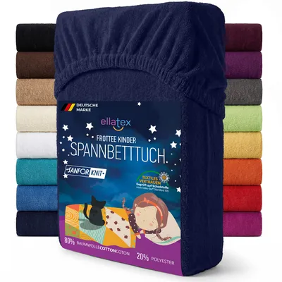 Produktbild von EllaTex Frottee Spannbettlaken 70x140 Baumwolle – weich, warm & saugstark, Spannbetttuch für Kinderbett, in Farbe: Dunkelblau