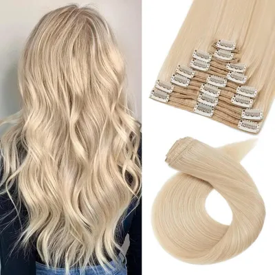 Obrázok produktu pre Clip-in predlžovanie vlasov, prírodné vlasy, stredne blond, 40 cm, 130 g, 8 prameňov, dvojité prameňe