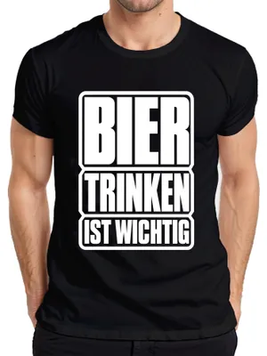 Productafbeelding van Bier drinken is belangrijk. Grappig shirt voor een feestje, cadeau, vrijgezellenfeest (mannen). Zwart, maat S