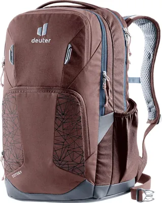 A studio shot of a brown Deuter backpack.