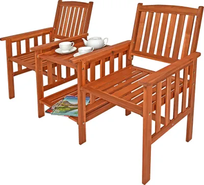Produktbild von Casaria Gartenbank mit Tisch Wetterfest, 2 Ablagen aus Akazienholz Massiv