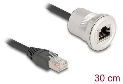 Image de DELOCK RJ45 Einbaubuchse mit Kabelp. St.Cat.56 STP Alu. 30cm