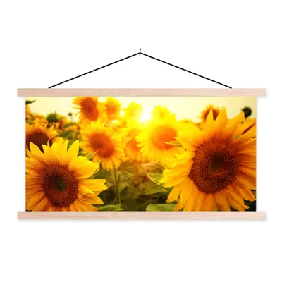 Produktbild von MuchoWow® Textilposter Sonnenblume - Gelb - Blumen - Sonne 60x30 cm mit holzfarbenen Rahmen - Dekoration