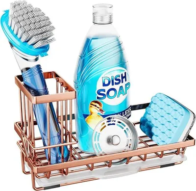 Produktbild von PolkaHome® Spülbecken-Organizer mit Abtropfschale – Rostfreier Edelstahl-Küchenhelfer für Spüle, Schwammhalter,