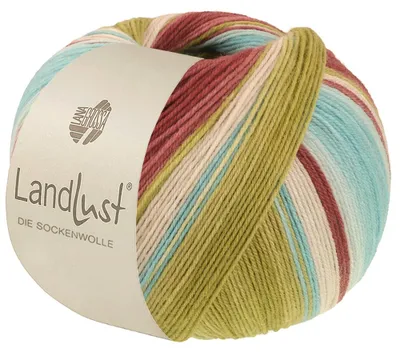 Produktbild von Lana Grossa Landlust DIE SOCKENWOLLE 100 g 4-fach Sockenwolle von Lana Grossa und Landlust 420 m Farbe 136 - Burgund/Graurot/Mint/Türkis/Pistazie/Natur Gestreift
