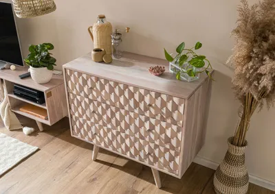 Produktbild von MASSIVMOEBEL24 Kommode Akazie 88x42x75 weiß lackiert MOSAYK #207