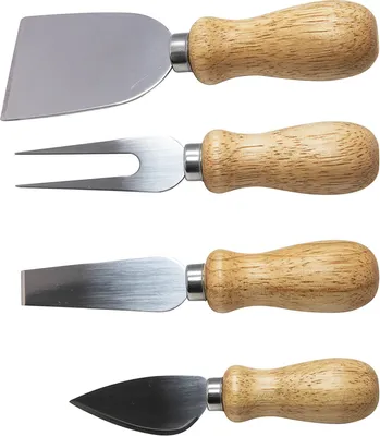 Produktbild von Edelstahl-Käsezubehör-Set mit Holzgriff - 4-teilig