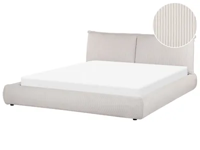 Produktbild von BELIANI Wasserbett Hellbeige aus Cord 180 x 200 cm mit Matratze Zubehör Gepolstertes Hohes Kopfteil Modern Bequem Schlafzimmer Ausstattung Möbel