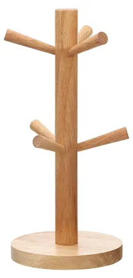 Holz-Becherhalter, 6 Haken, 32 cm, Tassenbaum für Arbeitsplatte