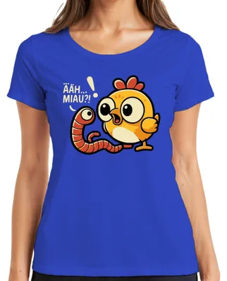 Produktbild von ÄÄH... MIAU?! Lustiges Küken Wurm Cartoon Niedlich Ostern Kinder Damen T-Shirt, Blau, L