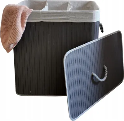Produktbild von Ekspand | Wäschekorb Aus Bambus - Grau - 150 L - mit Deckel - 60 x 40 x 61,5 cm