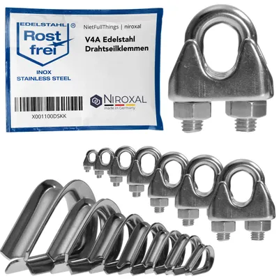 10 Drahtkabelklemmen 3 mm V4A Edelstahl mit Kauschen