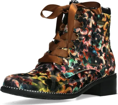 Produktbild von Laura Vita Damen Stiefelette Blumenmuster Satinband Schnürung Emcmao 45, Größe:39 EU, Farbe:Mehrfarbig