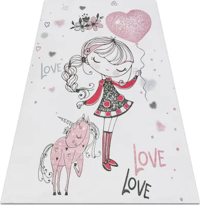Produktbild von BAMBINO 2644 Waschteppich Mädchen, Einhorn für Kinder Anti-Rutsch - weiß / rosa Rosa 160x220 cm