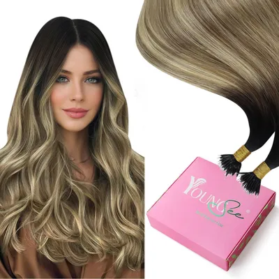 Obrázek produktu pro Nanoringové prodlužování vlasů, přírodní vlasy, balayage, 35 cm, 50 g, hnědá/blond