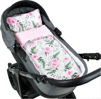 Produktbild von BABYLUX Babydecke MINKY PLÜSCH Kinderwagen 75x60cm MP110 - Rosa + Blumen