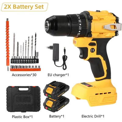 Produktbild von Schlagbohrmaschine - Akku-Bohrschrauber - Bürstenlos - 25+3 Drehmomentstufen - Kabellos - 2 Akkus inklusive - 18 V