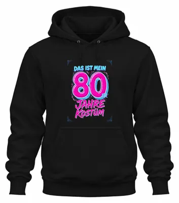 Produktbild von 80er Jahre Kostüm Neon Retro Party Geburtstag Geschenk Hoodie Kapuzenpullover, Schwarz, L