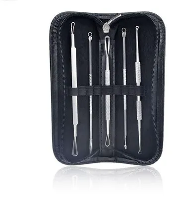 Immagine prodotto di Set UNIQ per la rimozione dei punti neri (5 pezzi) - Kit professionale per la rimozione dei comedoni con astuccio, per una Finto cuoiolita