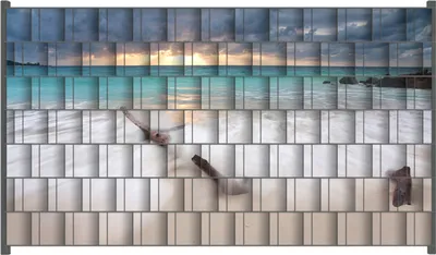 Produktbild von Wallario Zaunsichtschutz mit Motiv Wellen am Strand bei Sonnenuntergang für Ein- und Doppelstabmatten Zäune in der Größe 250 x 140 cm