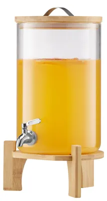Productafbeelding van VEVOR drankdispenser (1 x 8 liter) voor feesten, sappenspender (van glas) met druppelvrij tuitje en houten standaard, waterdispenser voor restaurants en feesten, limonade, ijsthee, zelfgemaakte drankenspender