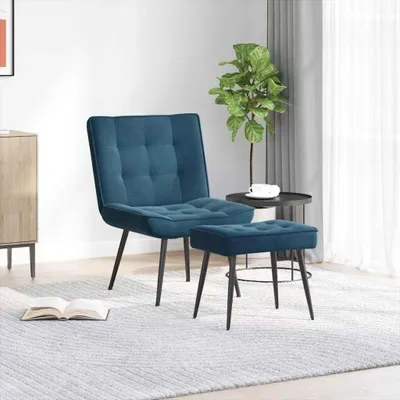 Image de Fauteuil relax en velours bleu avec repose-pieds intégré
