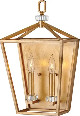 Produktbild von Wandleuchte Metall E14 43,1 cm hoch Kristall in Messing Antik 2-flammig Vintage Design Wandlampe