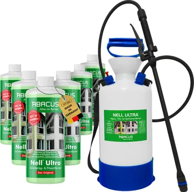 Produktbild von ABACUS® Nell Ultra Grünbelagentferner & Algenentferner Konzentrat Entfernt Grünbelag & Algen selbsttätig mit Langzeitschutz 6x 1000ml mit Sprühgerät