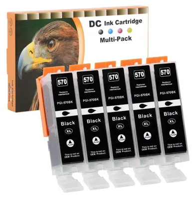 Imagen del producto de Cartuchos de tinta compatibles D&C 5X de 25 ml, color , para impresoras Canon PGI-570 BK, compatibles con los modelos Canon PIXMA TS5053, TS5055, TS6050, TS6051, TS6052, TS8050, TS8051, TS8052, TS8053, TS9050, TS9055, MG5750, MG5751, MG5752, MG5753, MG6800