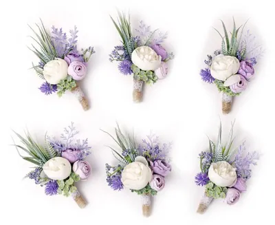 6 lila Blumenstecker für Hochzeit, Abschlussball, Dekoration