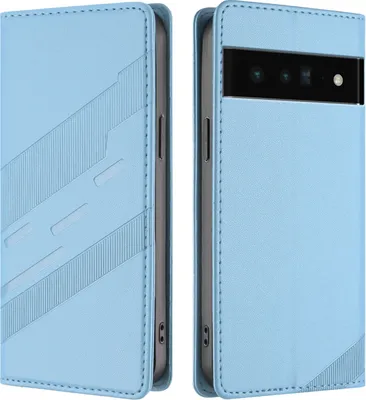 Produktbild von Hülle für Google Pixel 6 Pro, Kunstleder Brieftaschen Handyhülle mit Kartenfach und Standfunktion Hellblau