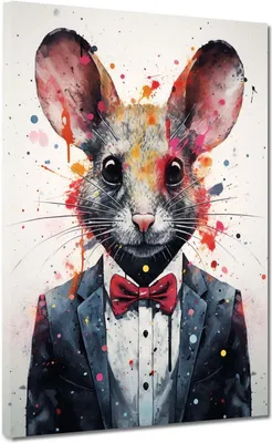 Produktbild von Maus abstrakt im Anzug Pop Art Leinwandbild Wandbild Kunstdruck XL Deko: 60x80x2cm
