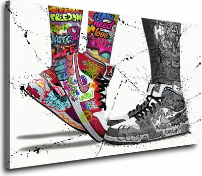Produktbild von Sneaker Schuhe Pop Art Graffiti Leinwandbild Wandbild XL: 150x100x4cm