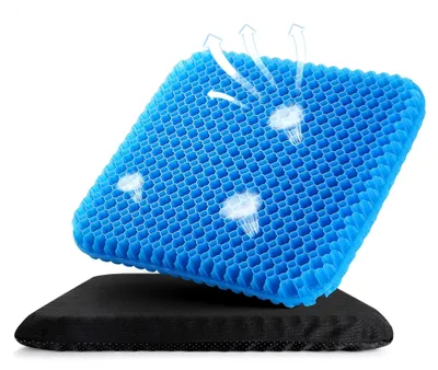 Produktbild von Gel-Sitzkissen, 5 cm, doppelt dick, atmungsaktives Gel-Sitzkissen für Rollstühle, kühles Sitzkissen mit Wabenstruktur, Lendenwirbelstütze, rutschfester Bezug für Zuhause, Büro, Auto