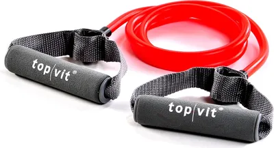 Produktbild von top | vit Bodytrainer, Fitnessband, Fitness Tube, Gymnastikband mit Schaumstoffgriffen, ca. 140cm lang, rot - leicht