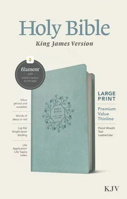 Produktbild von KJV Large Print Premium Value Thinline Bible, Filament Enabled (Leatherlike, Floral Wreath Teal, Red Letter)