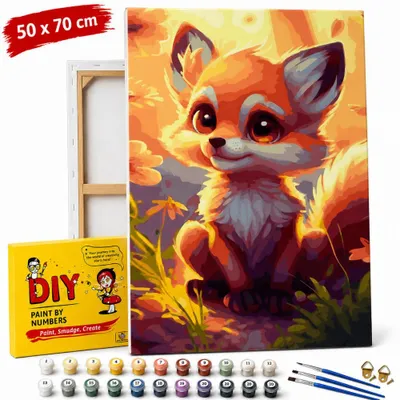 Obrázok produktu pre Obraz na maľovanie podľa čísel s rámom „Roztomilá malá líška“ 50 x 70 cm