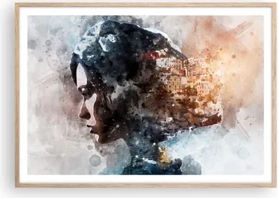 Produktbild von Gerahmtes Poster - Rahmen in heller Eiche - Frau Abstraktion - 100x70 cm - Wand Bild - Wanddeko - Wandbilder - Wandposter - Bilderrahmen - Bilder - Kunstdruck - Wandbild - P2NAA100x70-3956